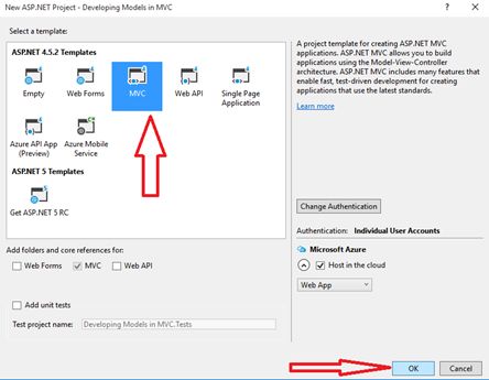 Select MVC as template